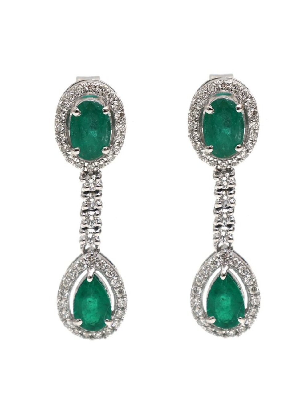 Emerald 18K Natural Diamond White Gold Drop Earrings